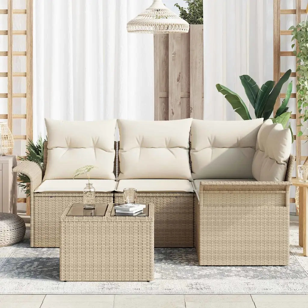 Set Divano da Giardino con archiviazione 5 pcs Beige polyrattan