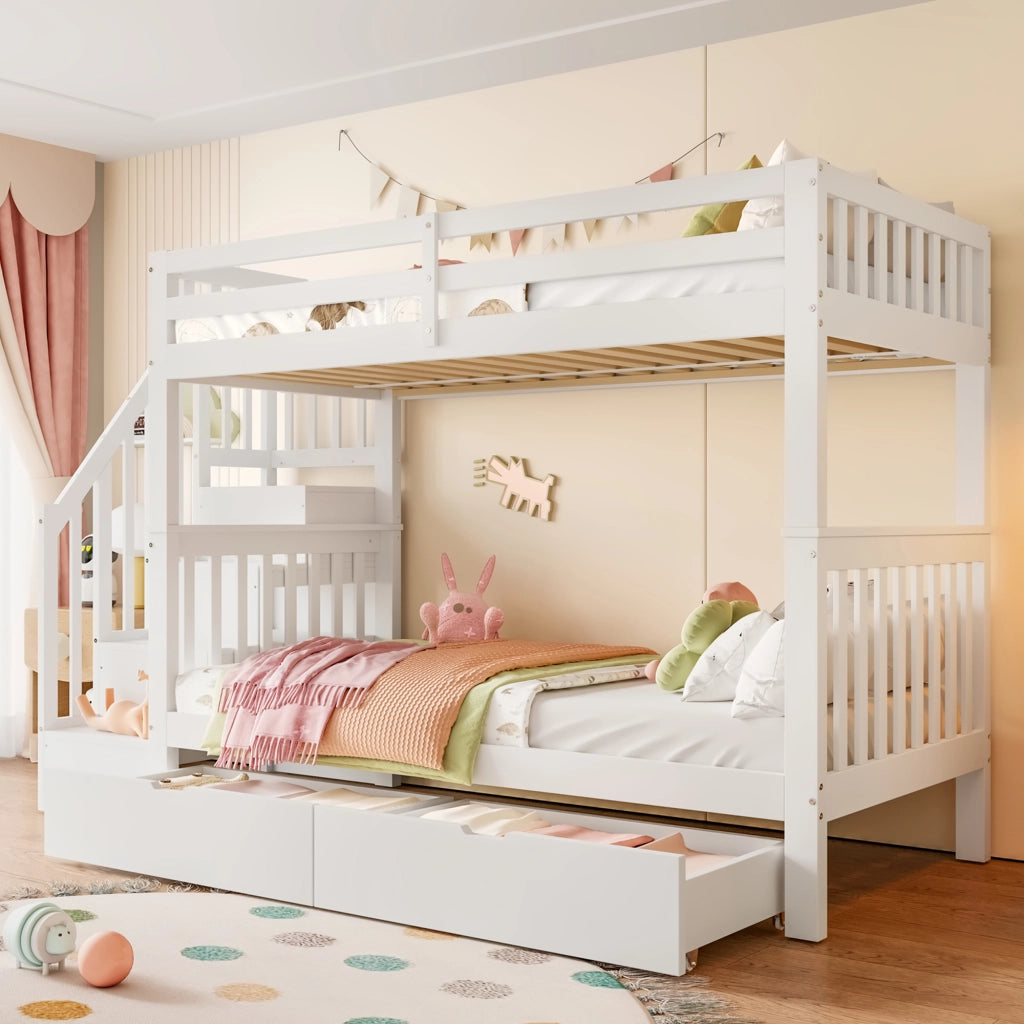 Letto a Castello con Scala e Cassetti ¨C MINIMAL ¨C Bianco 90x200