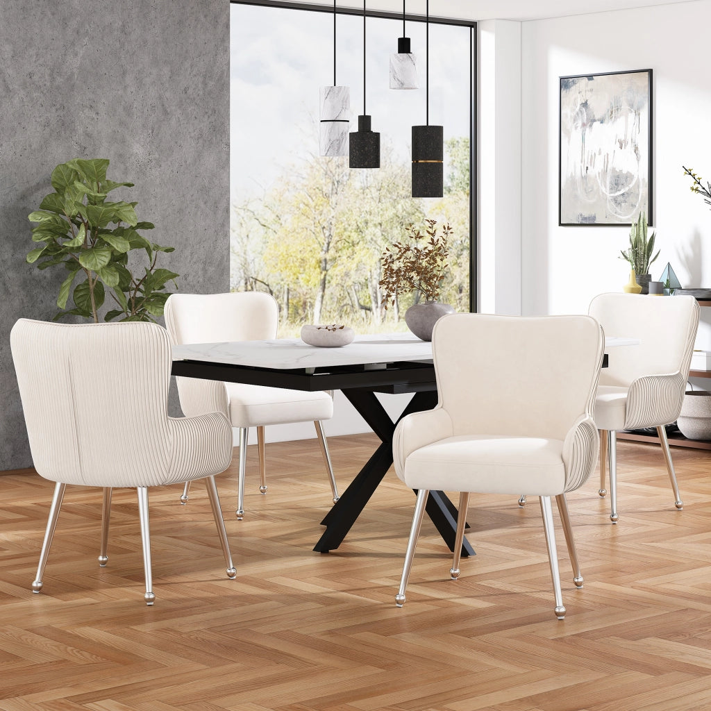 SEDIA da pranzo Set da 2 pezzi con braccioli e piedini regolabili in velluto beige