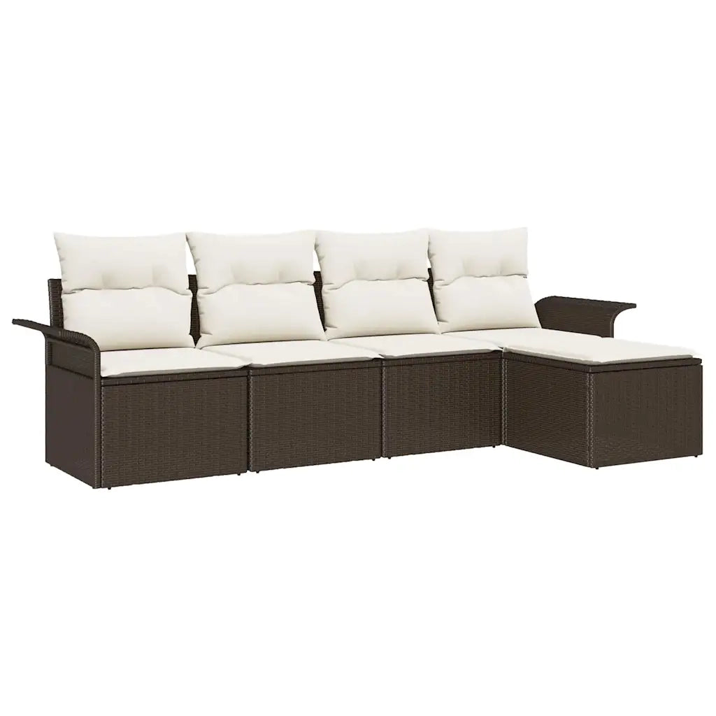 Set Divano da Giardino con cuscino 5 pcs Marrone polyrattan