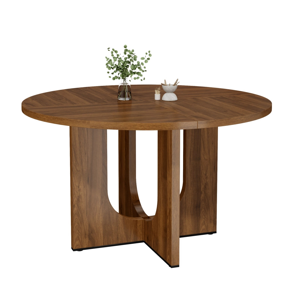 Tavolo da pranzo rotondo 120 cm, 4-6 posti, colore noce, in MDF