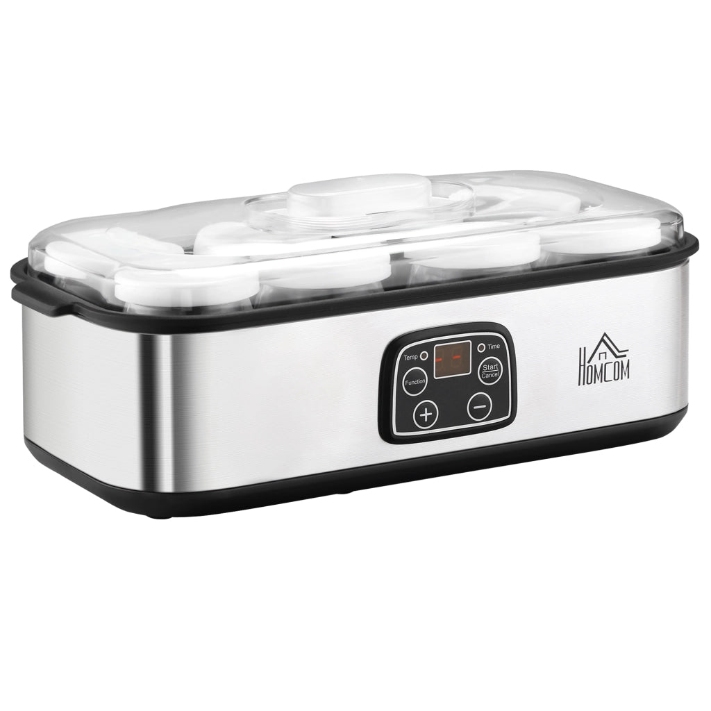 Macchina per Yogurt Greco con Coperchio ¨C Xylo ¨C 8 Vasetti Vetro 180ml, Display LCD Timer, 1,4L 25W