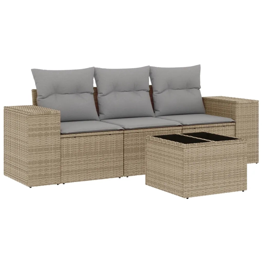 Set Divano da Giardino 4 pz con Cuscini Beige in Polyrattan 3254606