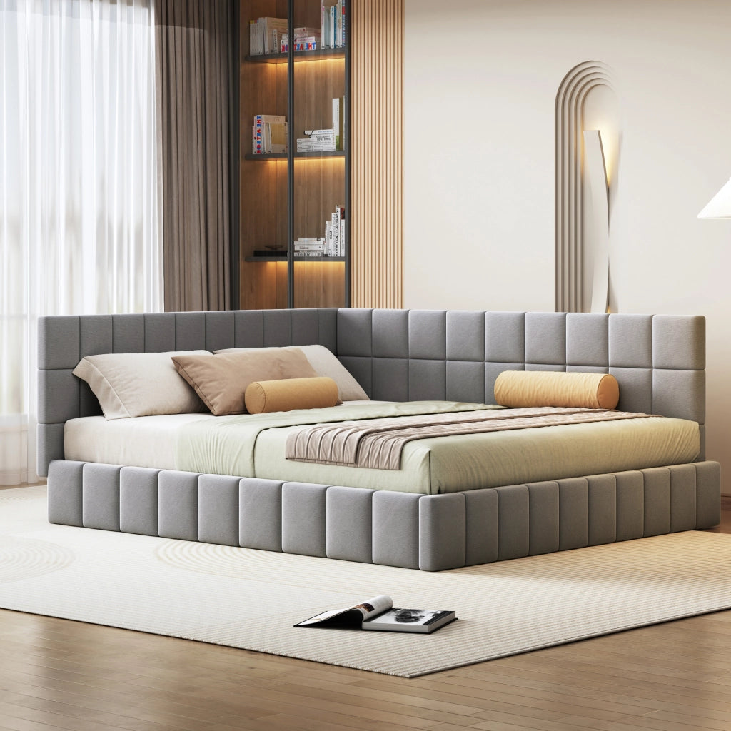 LETTO Imbottito 160x200 cm Tessuto Grigio con rete a doghe