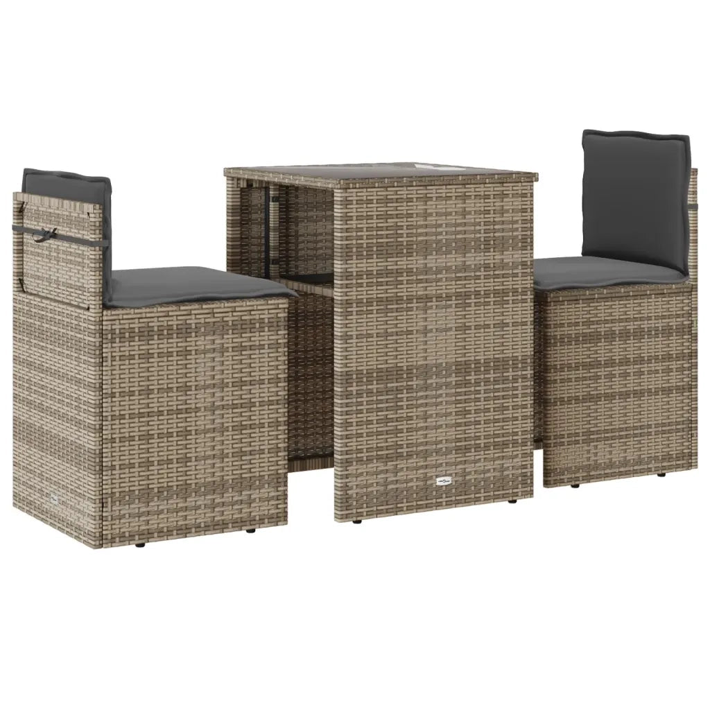 Set da Bistr¨° 3 pz | Set Salotto da Giardino con Cuscini Beige in Polyrattan