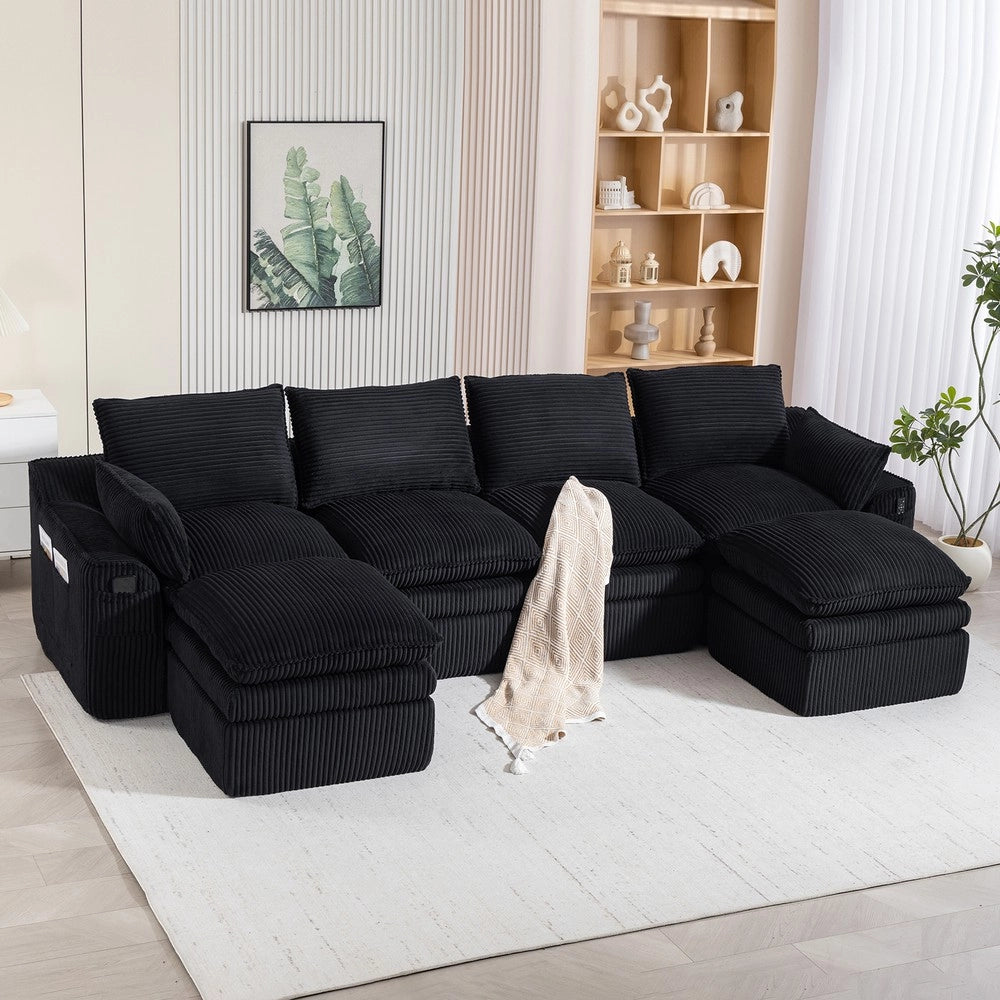 Divano modulare 4 posti - Zephmum- Con pouf e tasche laterali, schiuma 3 strati e molle