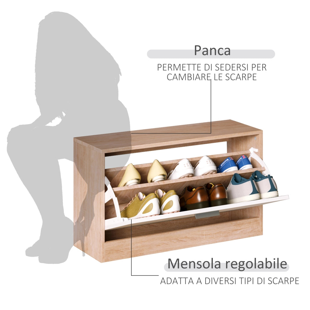 Mobile per Ingresso con Scarpiera, Appendiabiti e Specchio ¨C Minimal ¨C Legno, 80x27x46.5 cm