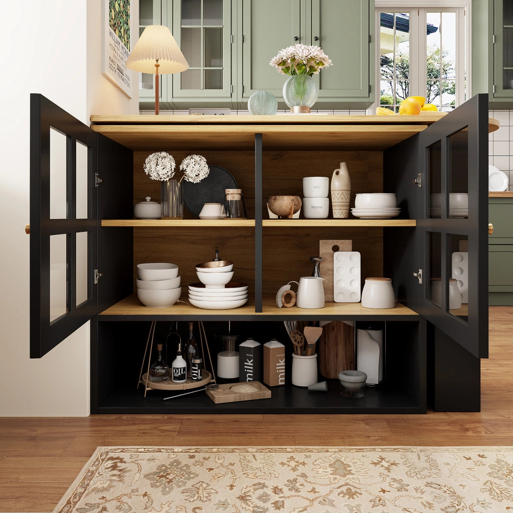 Credenza Girevole 360¡ã con Vetro e Ripiani ¨C MINIMAL ¨C Nero