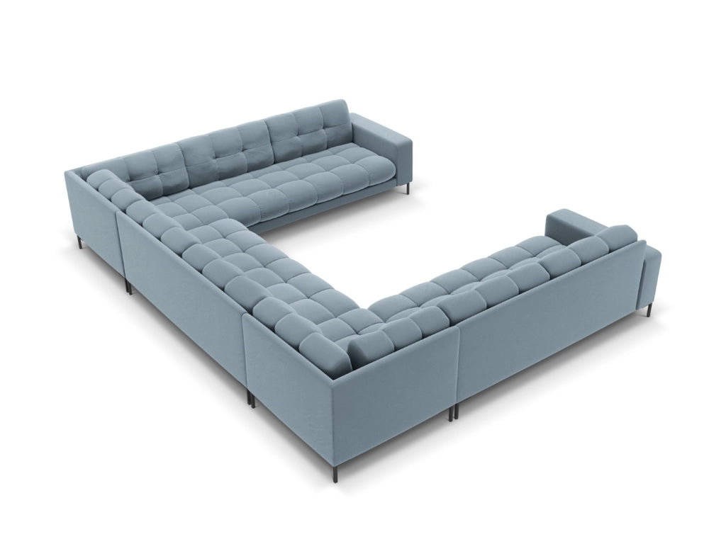 Cosmopolitan Design - Divano panoramico "Bali" 9 posti in velluto azzurro 
