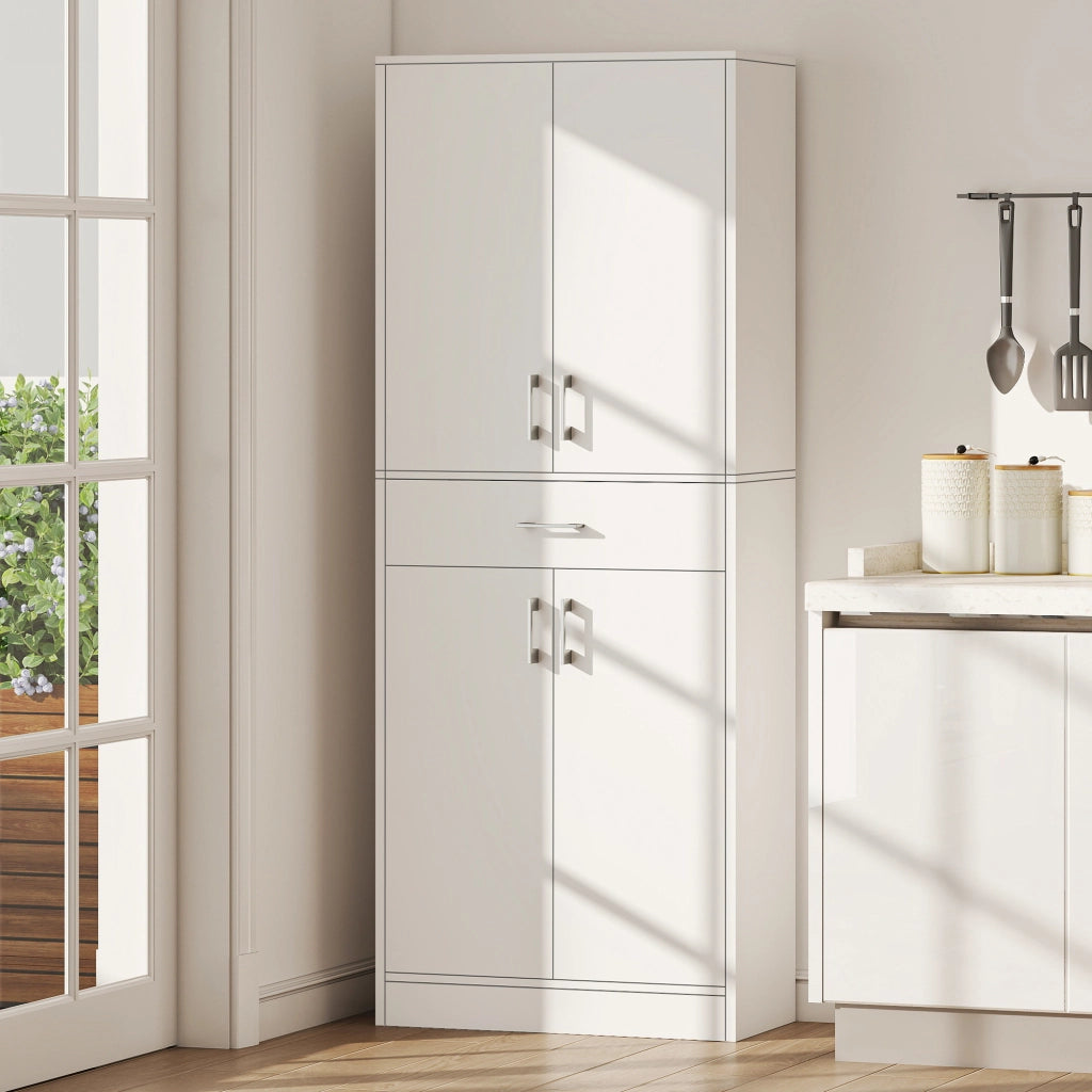 Credenza Cucina Alta con 2 Armadi e Cassetto ¨C zephmum ¨C Bianco