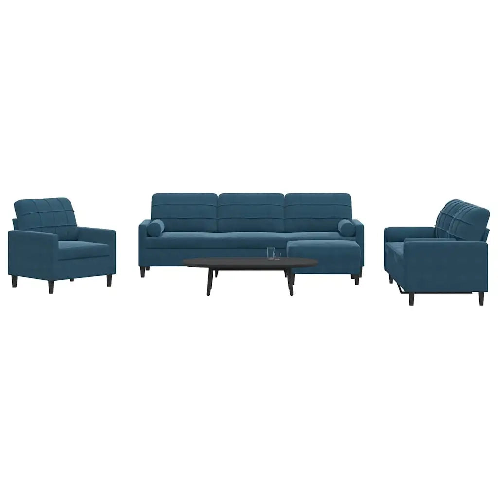 Set di Divani 4 pz con Cuscini e Rinforzi Blu in Velluto 3278470