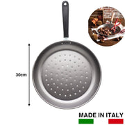 Trade Shop - Padella Per Castagne Caldarroste In Ferro 30 Cm Manico In Ferro Utensile Cucina -