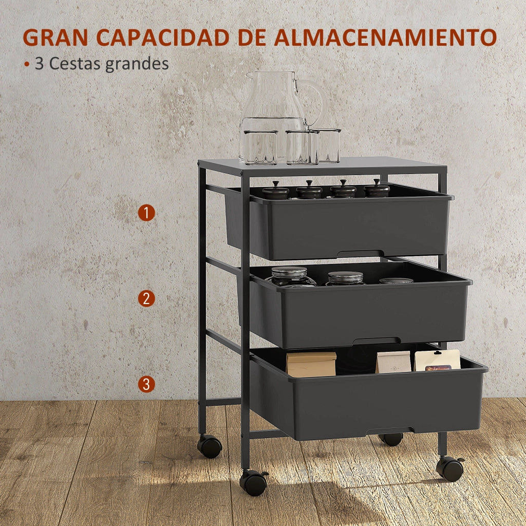 Carrello con 3 cestini ¨C Minimal ¨C Nero 40.8x33.5x60.5 cm