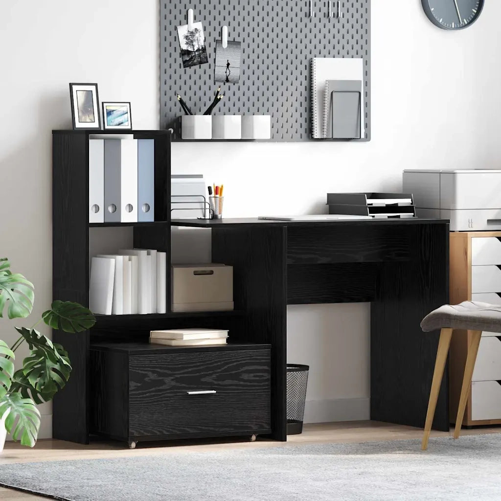 Mobile con Cassetti con ruota Rovere Nero 55 x 45 x 31 cm 869307