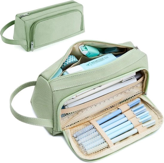 Pennetui con 2 Cassetti - Design Estetico per Scuola e Cosmetica - Verde