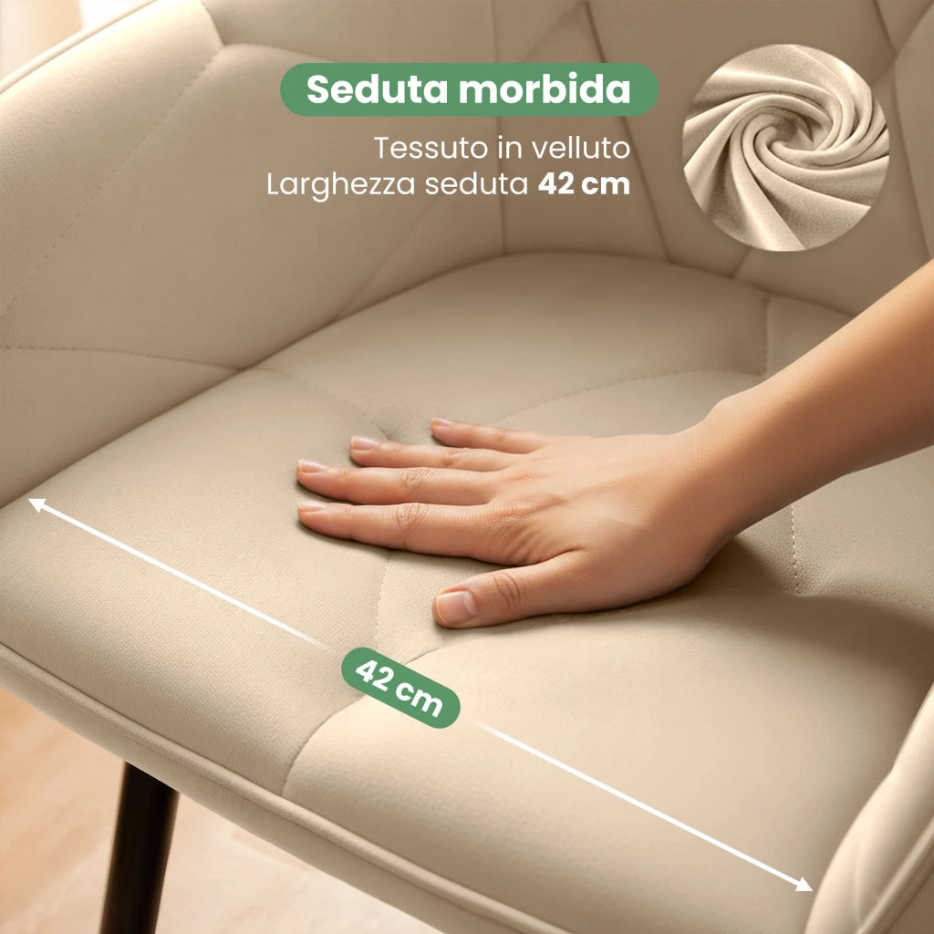 Set di 2 Sedie in velluto trapuntato DIAMANTE Beige gambe nere