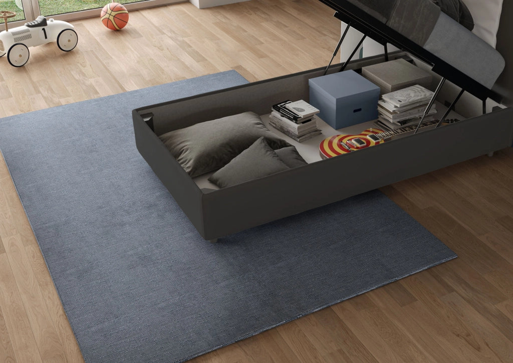 BS COM Letto singolo contenitore imbottito 80x190 microfibra grigio