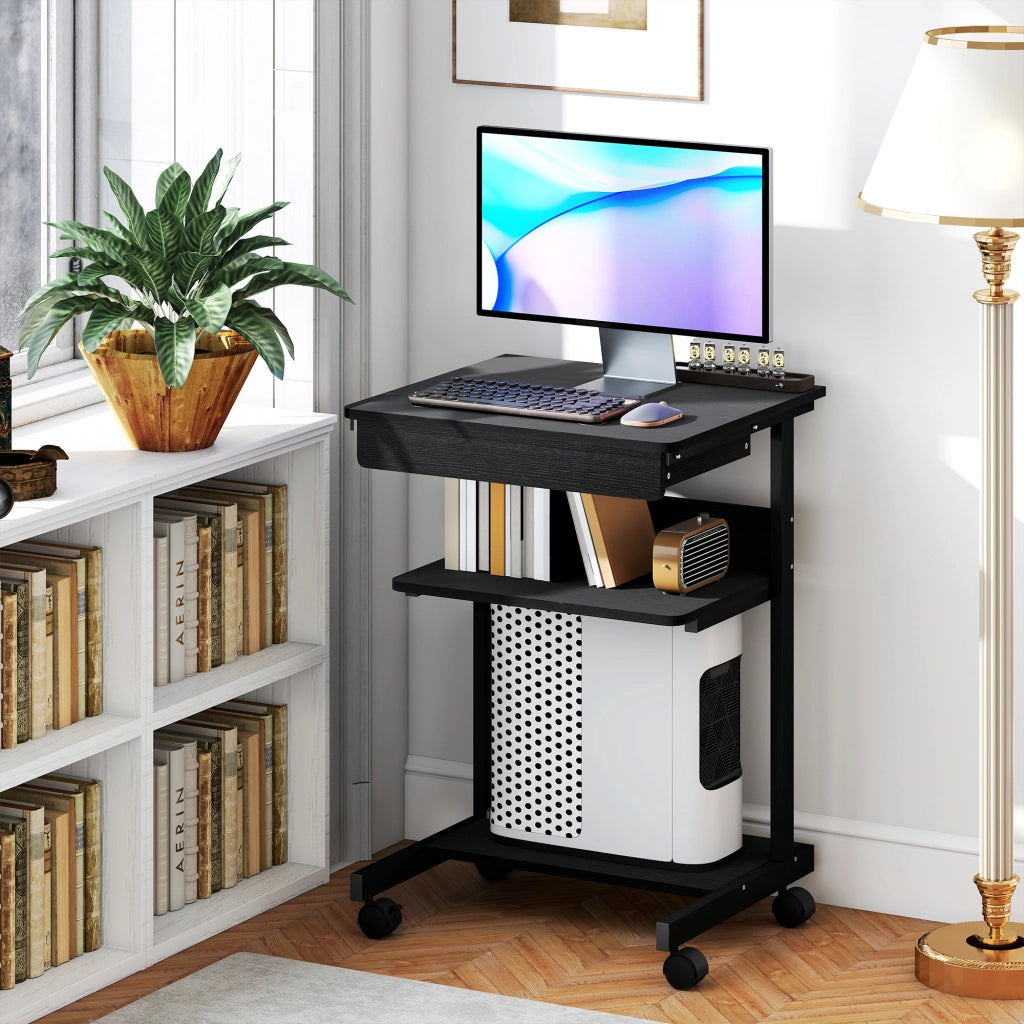 Scrivania per Computer con Cassetto e Ripiani ¨C Xylo ¨C Legno e Metallo Nero 56x51x79 cm