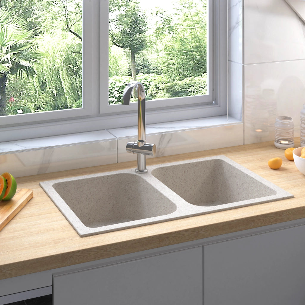 Lavello da cucina Beige 76 x 48 x 30 cm Quarzo e Resina 147083