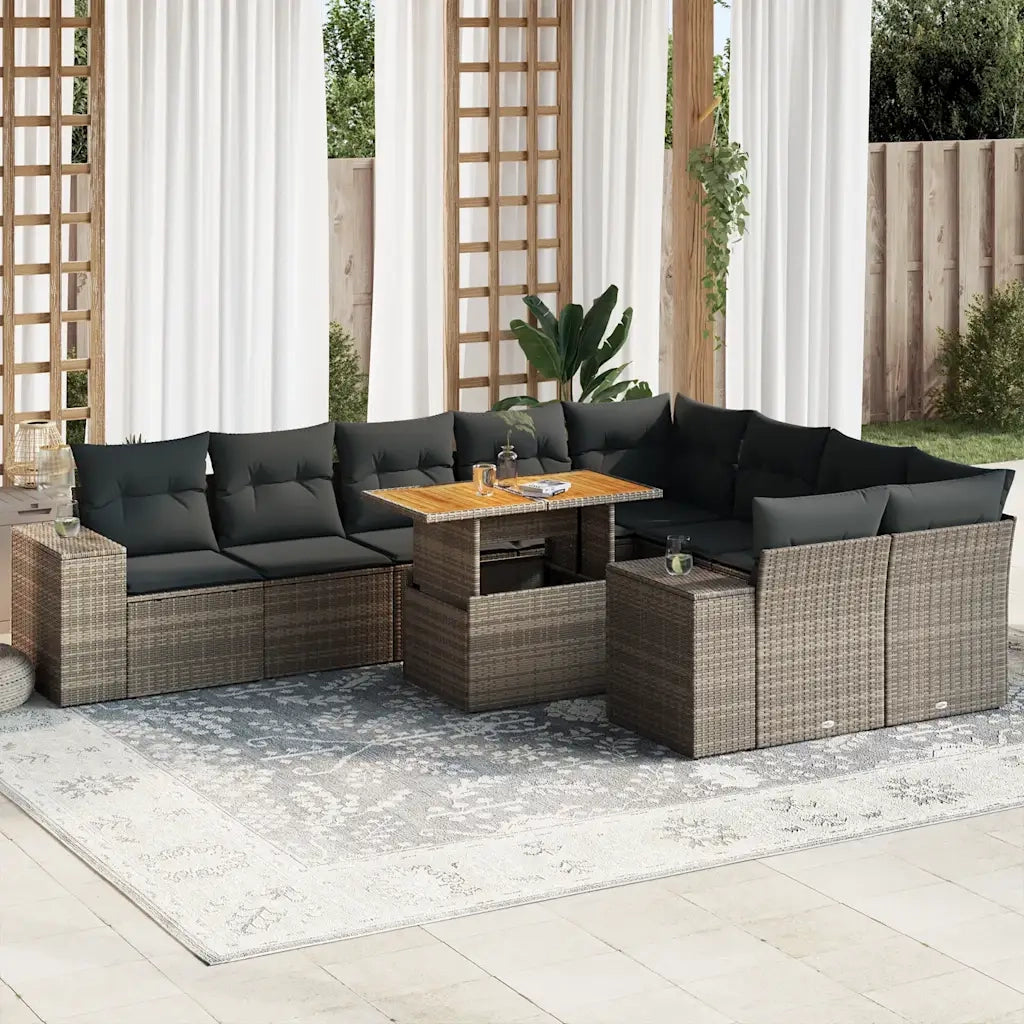 Divano Giardino 10 pz con Cuscini Grigio in Polyrattan Acacia 3327420