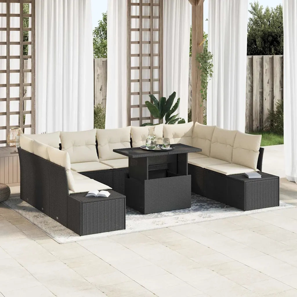 Set Divano da Giardino con cuscino 10 pcs Nero e crema 3349243