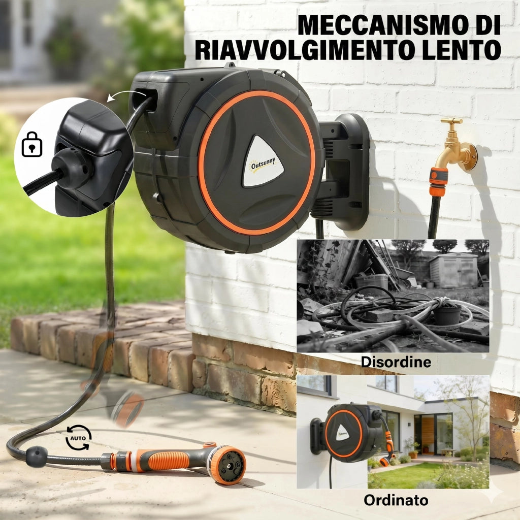 Avvolgitubo Automatico 28+2m ¨C Xylo ¨C Riavvolgimento Automatico con Sistema di Bloccaggio