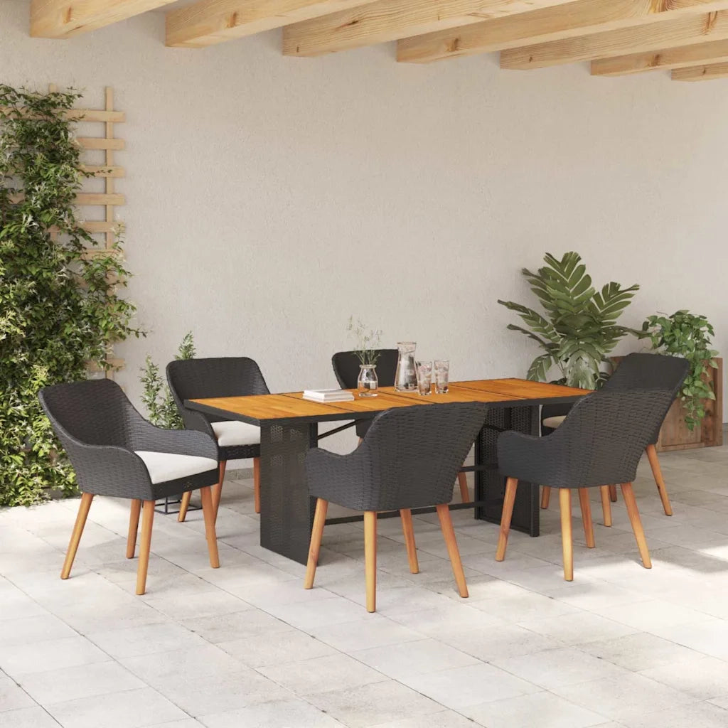 Set da Pranzo per Giardino con cuscino 7 pcs Nero polyrattan 3261623
