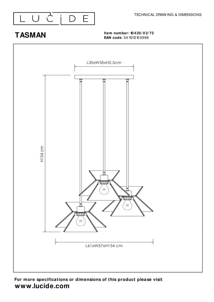 Lampada a sospensione boho tripla TASMAN E27 Lucide