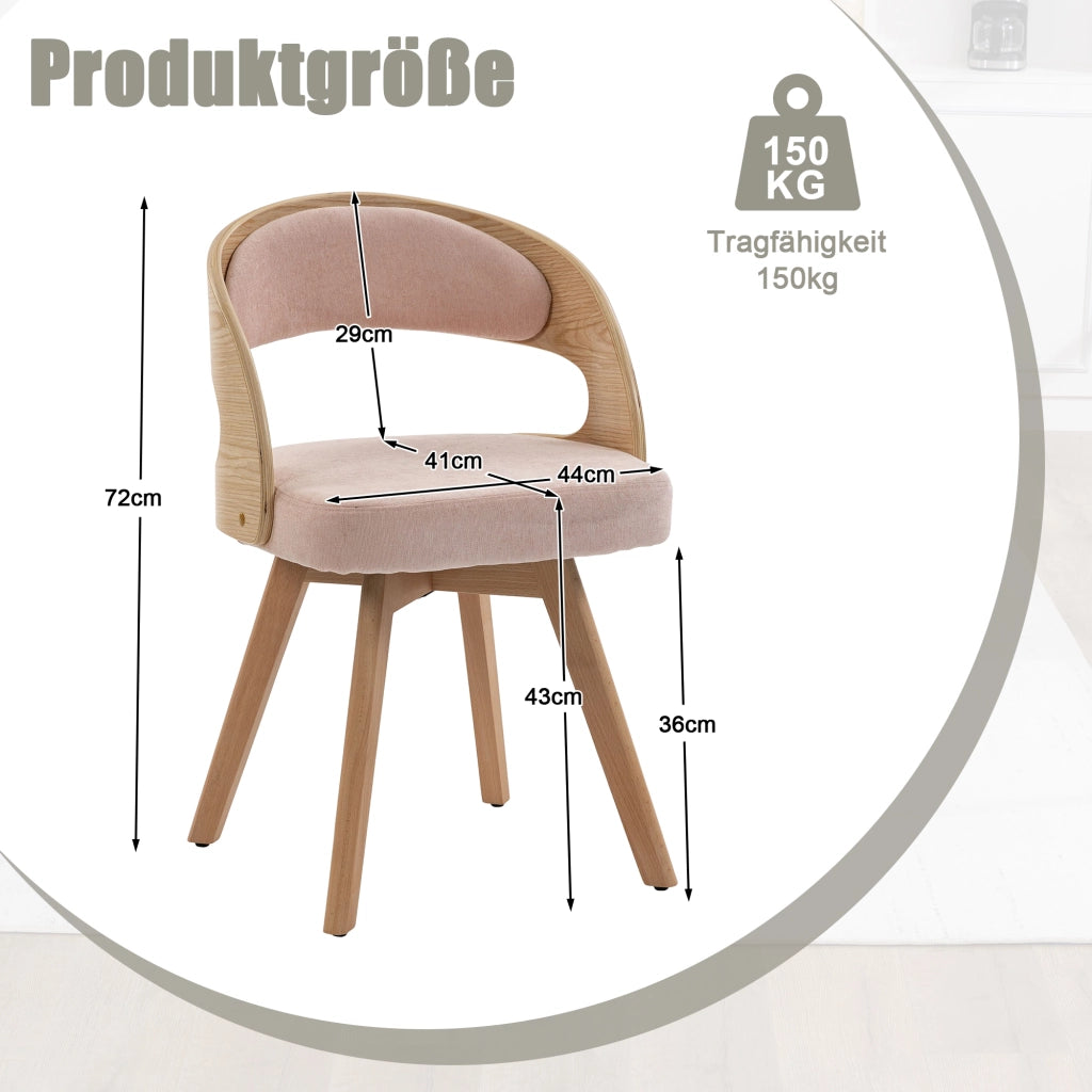 Sedia da Pranzo Girevole in Legno con Cuscino ¨C Xylo ¨C Schienale Curvo, Tessuto Cotone Lino