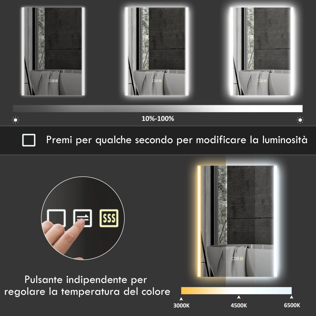 Specchio da Bagno con Luce LED ¨C zephmum ¨C Argento 70x50x3 cm