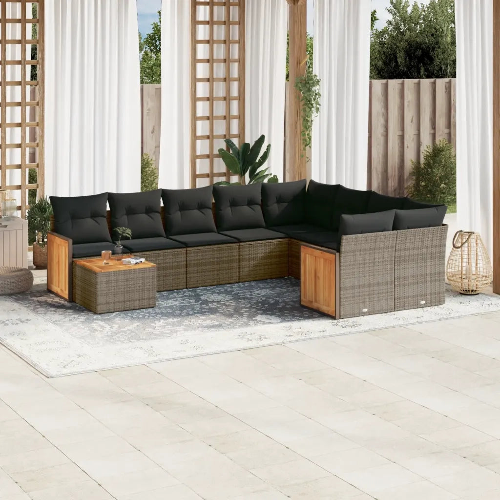 Set Divano da Giardino 10 pz con Cuscini Grigio in Polyrattan 3227999
