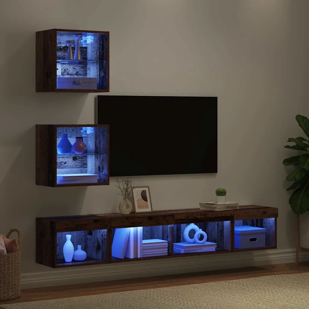 Unità a muro per TV con LED con led 5 pcs Legno vecchio