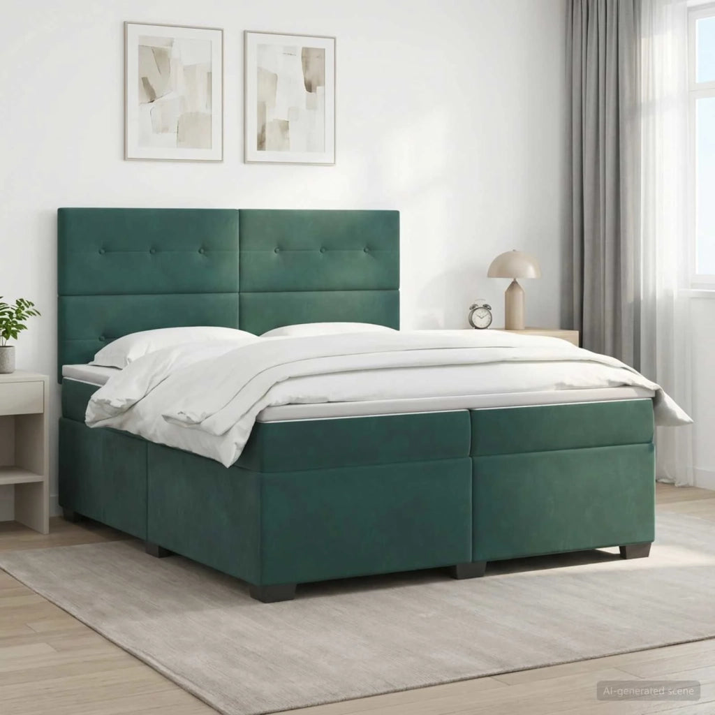 Letto box spring con materasso Verde Scuro 200 x 200 cm Velluto 3453713