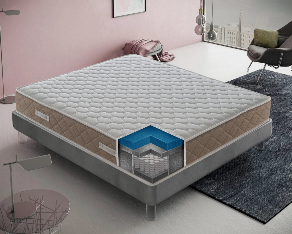 Materasso Matrimoniale 160x190 a molle insacchettate e memory foam, Gold Relax, Alto 25 cm, 4 cm memory Gel