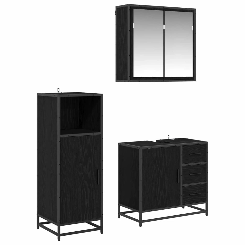 Set di mobili per il bagno 3 pcs Rovere Nero Legno multistrato 3402395