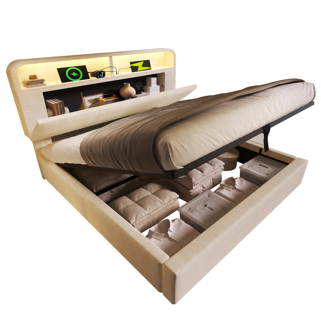 letto imbottito velluto beige 140x200 cm