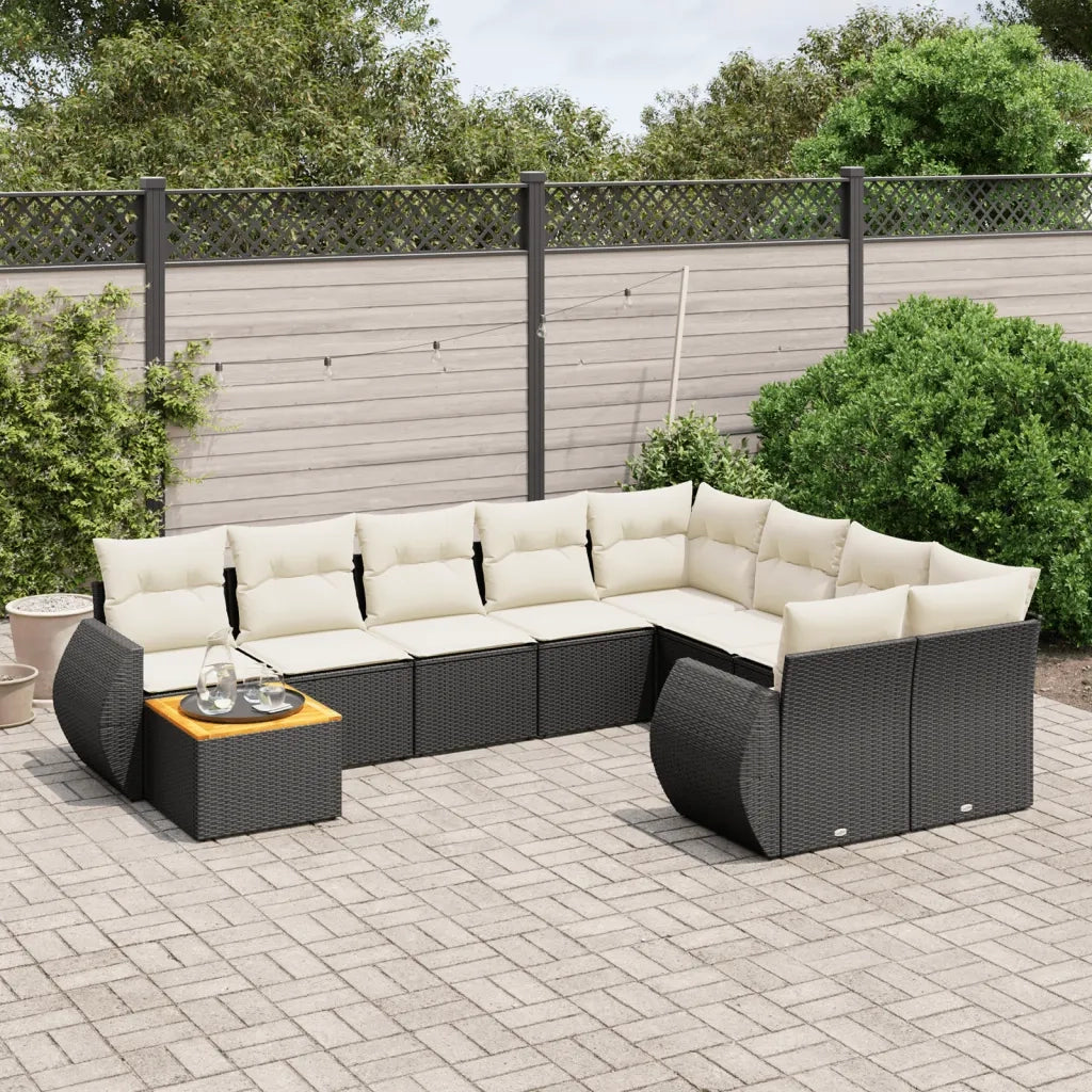 Set Divani da Giardino 10pz con Cuscini in Polyrattan Nero 3225167