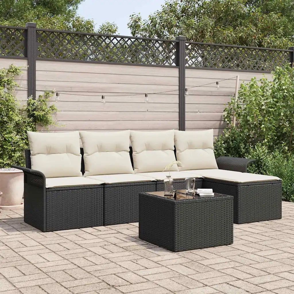 Divano da esterno con cuscino 6 pcs Nero polyrattan