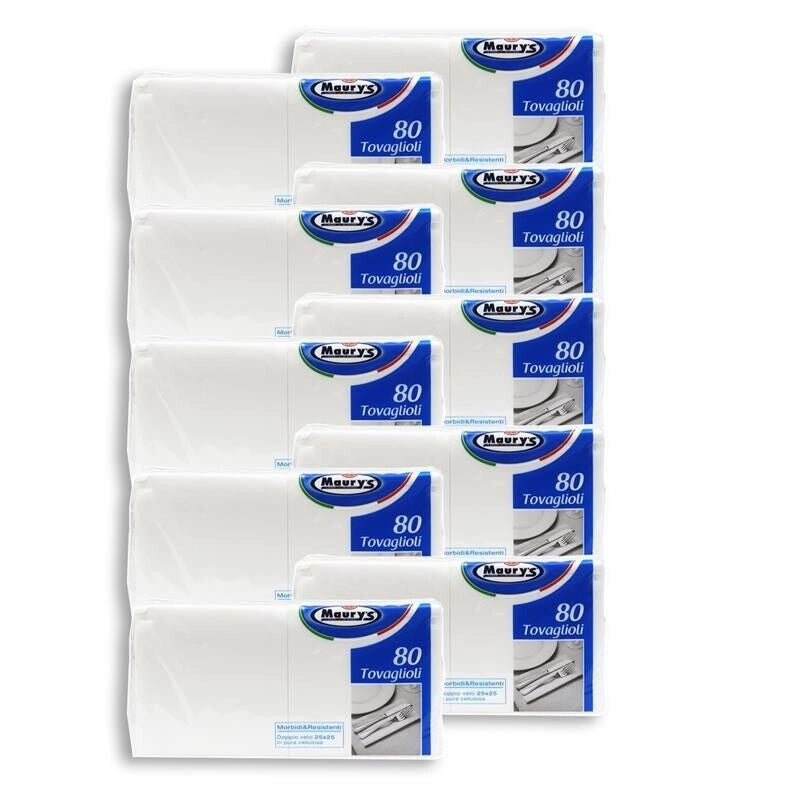 10 CONFEZIONI MAURY'S MAXI SCORTA TOVAGLIOLI RESISTENTI 80 PZ DUE VELI 25X25 CM