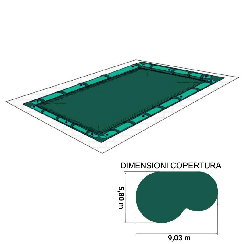 Copertura Invernale per piscina Polartex CLASSIC 400 PVC con aggancio Salamotti - Forma Libera 9,03 x 5,80 m - Usata