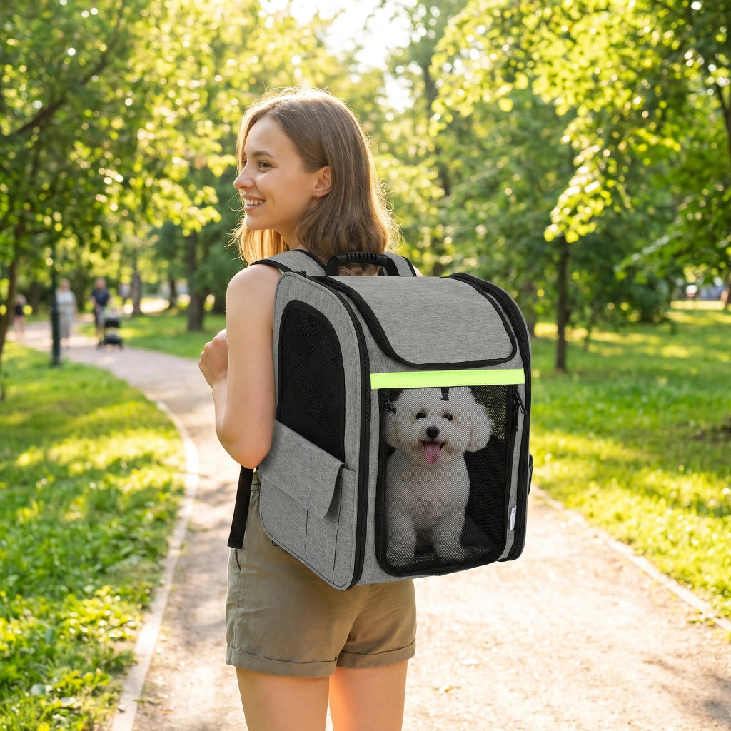 Cassa da trasporto per cani estendibile con tasche e strisce riflettenti ¨C Minimal ¨C 33,5x28x42 cm Grigio chiaro