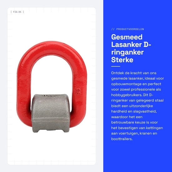 Anker Gesmeed in Staal con D-ring - Raccordo di Sostegno per Auto/Kraan/Trailer - Carico Massimo 15 Ton - Alta Durezza - Resistenze allo Shock e Durata - Raccordo di Alzamento