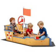 Arenero per Bambini in Legno con Bandiera e Timone ¨C zephmum ¨C Naturale 158x78x45,5 cm