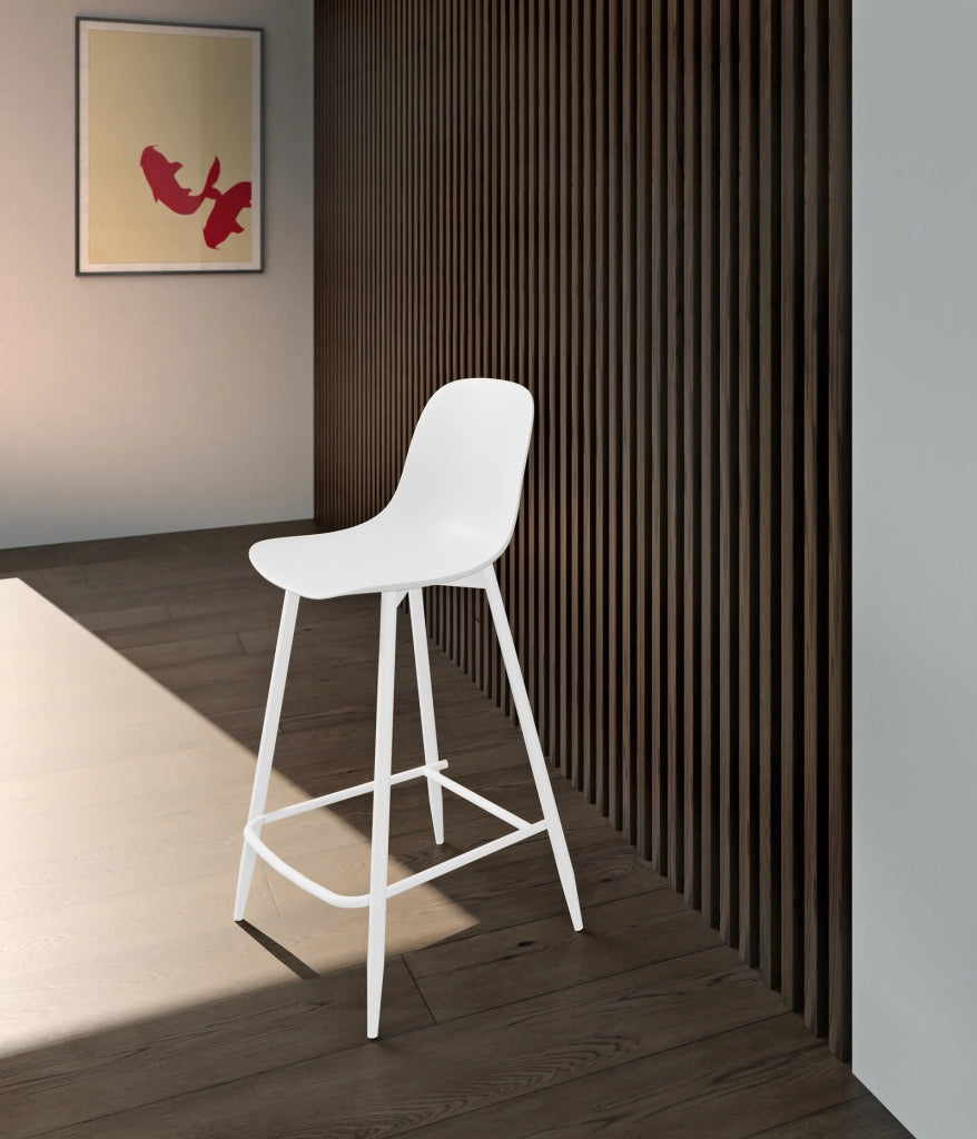 Sgabello Frida in Polipropilene Bianco con Gambe in Metallo, Design Scandinavo, Seduta Ergonomica per Cucina e Living - Om/Frida