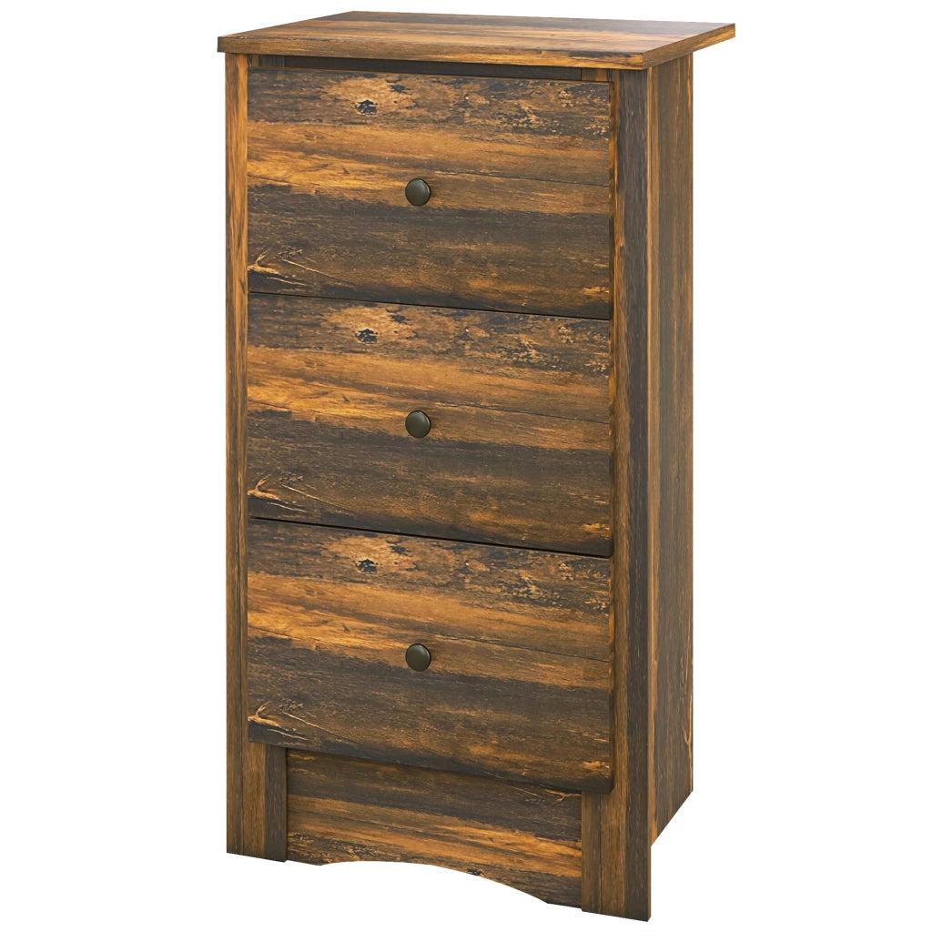 Comodino 3 Cassetti Rustico in Legno ¨C Minimal ¨C 40x30x74 cm Marrone