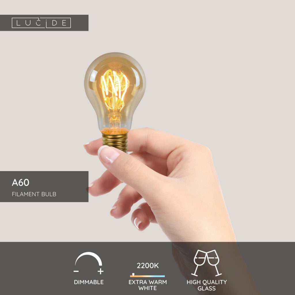 Lampadina LED filament E27 ambra sfera 4,9W Lucide