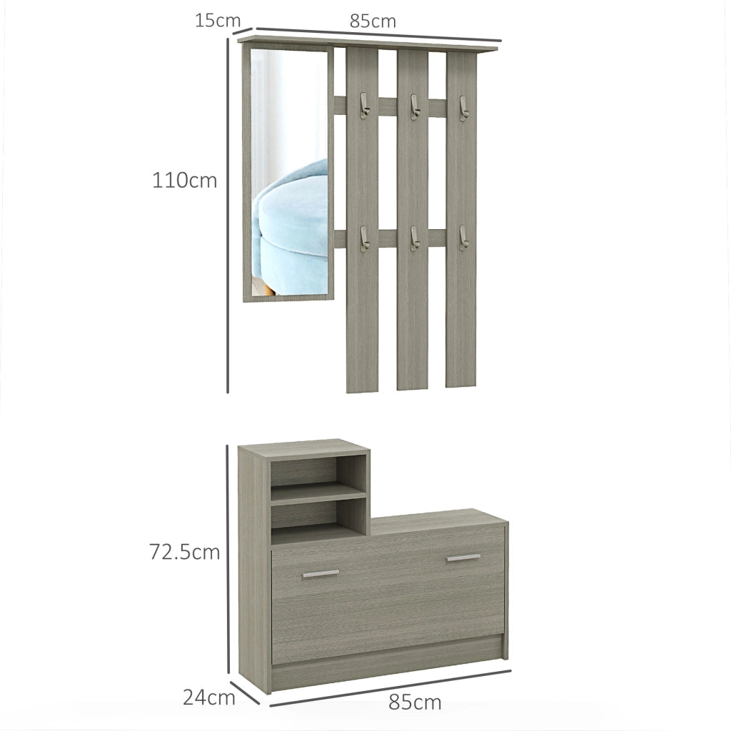 Set Mobili da Ingresso con Appendiabiti, Specchio, Panca e Scarpiera ¨C Minimal ¨C Grigio