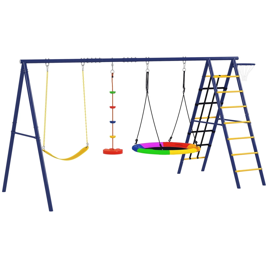 Set Gioco Giardino 6 in 1 con Altalene, Canestro e Reticolato ¨C Minimal ¨C Multicolore