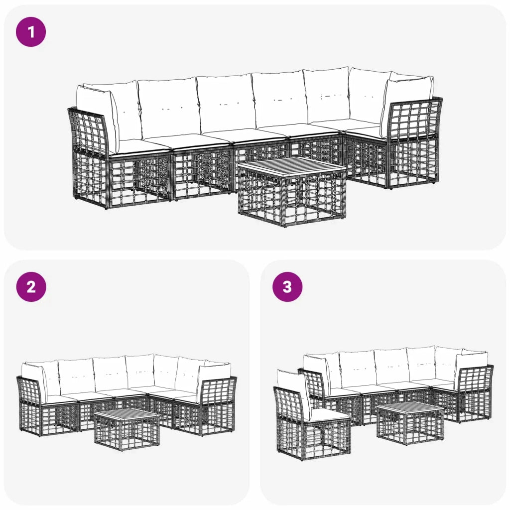Set Divano da Giardino 7 pz Nero e Grigio scuro polyrattan 3437473