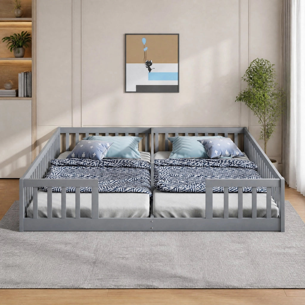 LETTO per bambini 90x200 cm con sponde, in pino e MDF, Grigio